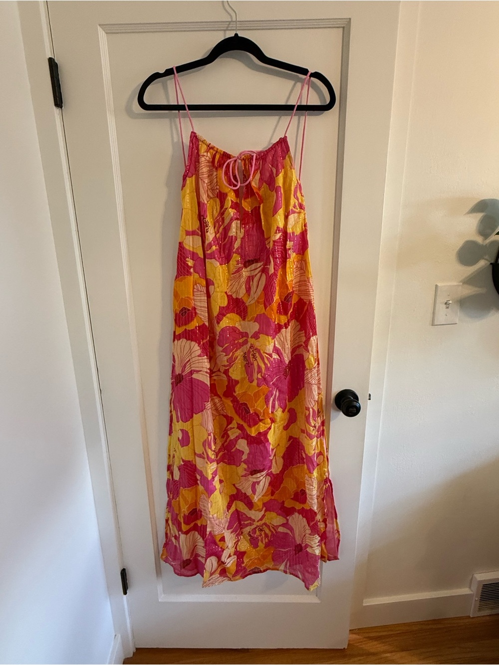 Pink & Yellow Floral Spaghetti-Strap Maxi Dress